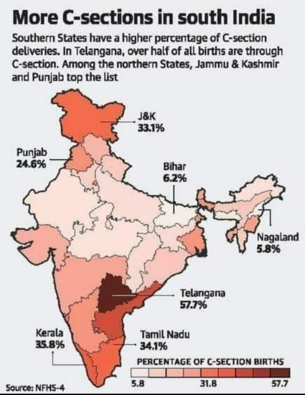 map of C-section in India