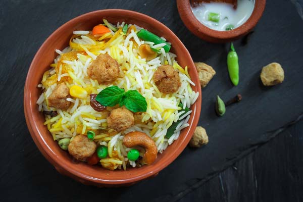 soya chunks fried rice on a table