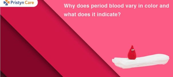 Why does period blood vary in color and what does it indicate?