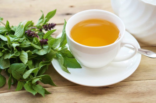 a cup of basil water