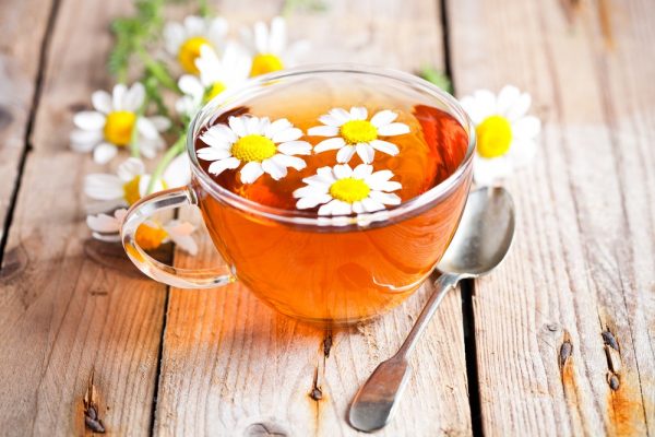 chamomile tea with flower petals