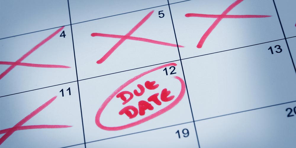 Due date written on calendar