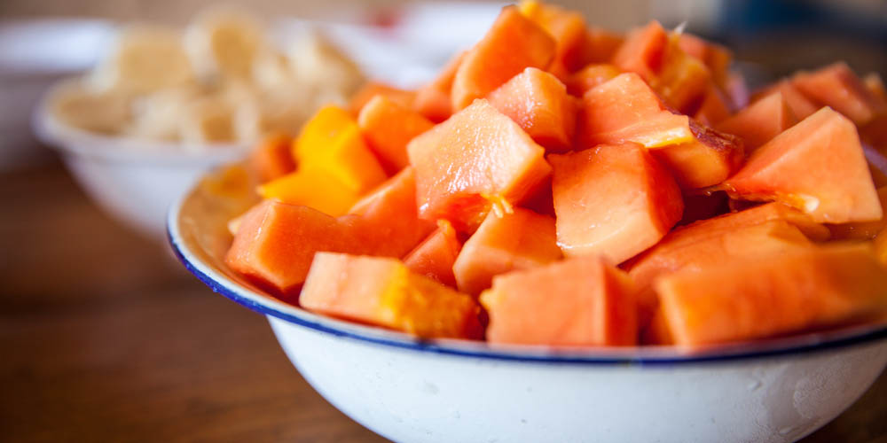 diced papaya in a bowl