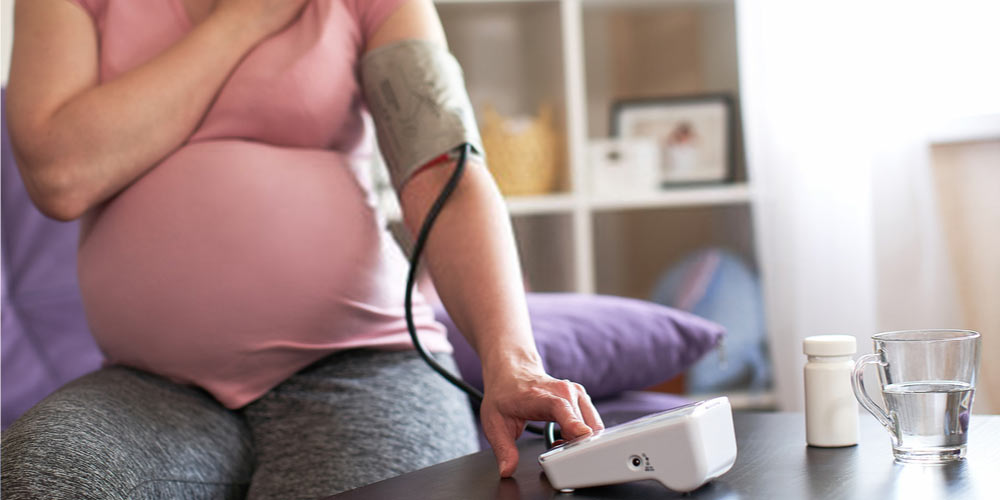 Female having high blood pressure in pregnancy