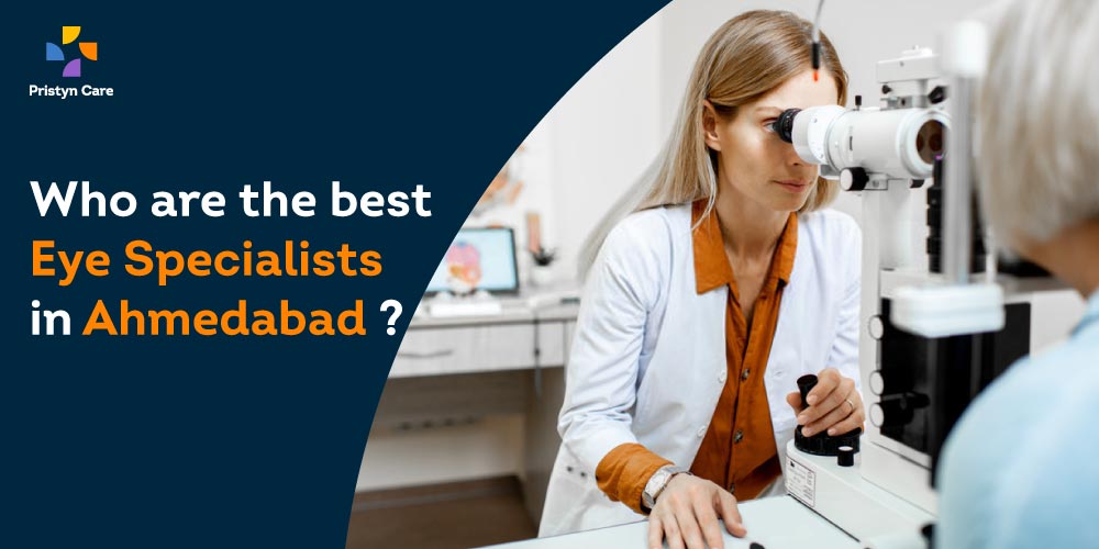 Eye Specialist in Ahmedabad seeing her patient's eyes