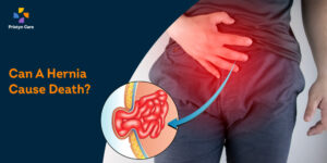 Patient with hernia pain in the abdomen