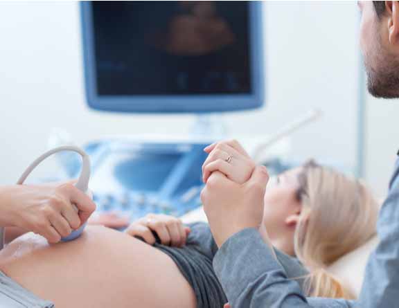 Doctor doing a physical examination of a pregnant female