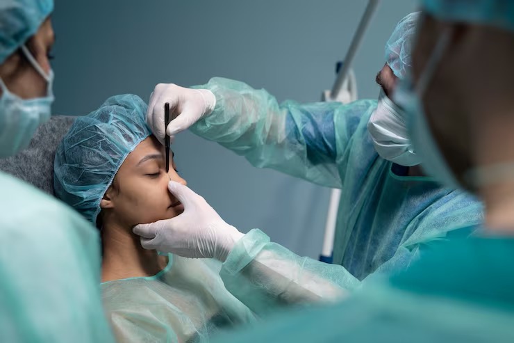 An image showing the septoplasty surgery procedure being conducted for a deviated nasal septum