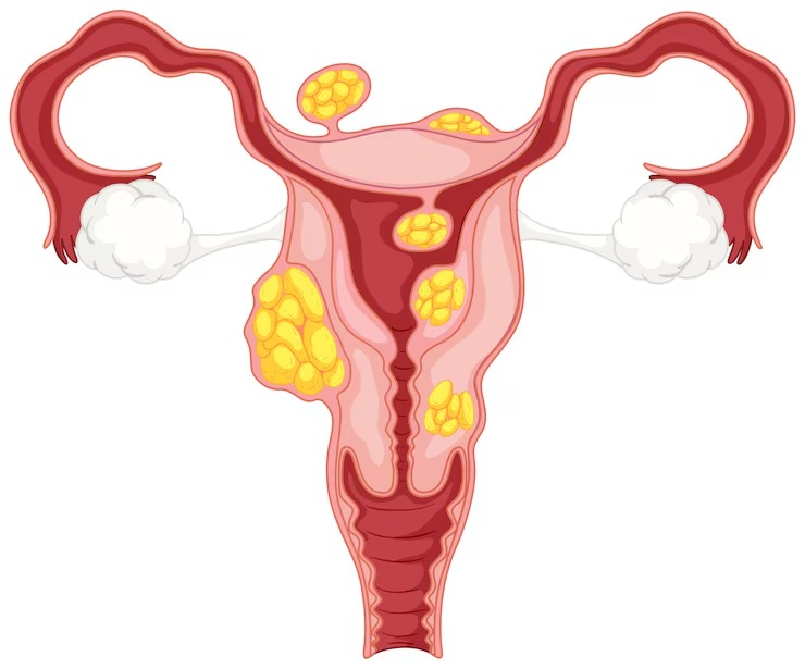  An image of a diagram showing fibroid size variations inside the uterus