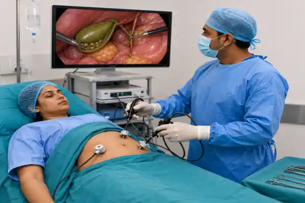 Doctors performing surgery to remove gallbladder stones