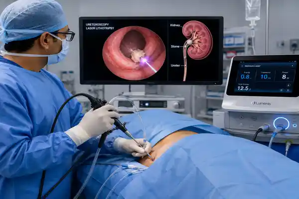 Doctor performing kidney stone surgery